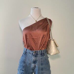 chic pink satin one shoulder bodysuit express